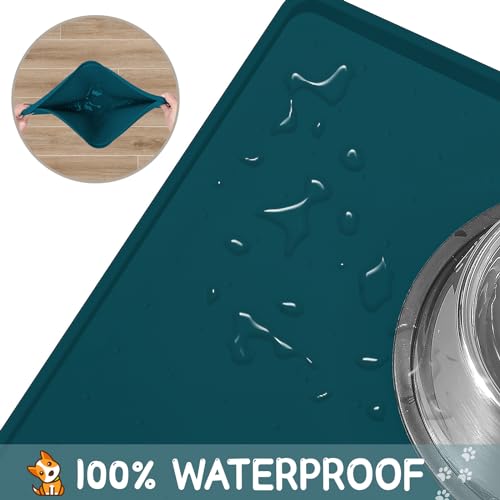 Silicone Cat & Dog Food Mat for Floors Waterproof (Navy / 24''×16'')