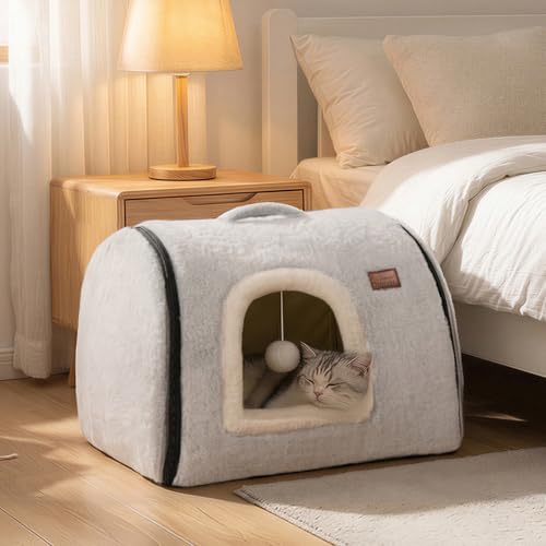 cat Bed cave cat beds for Indoor Cats (M:(17.7"×14.9"×14.9") / Gray)