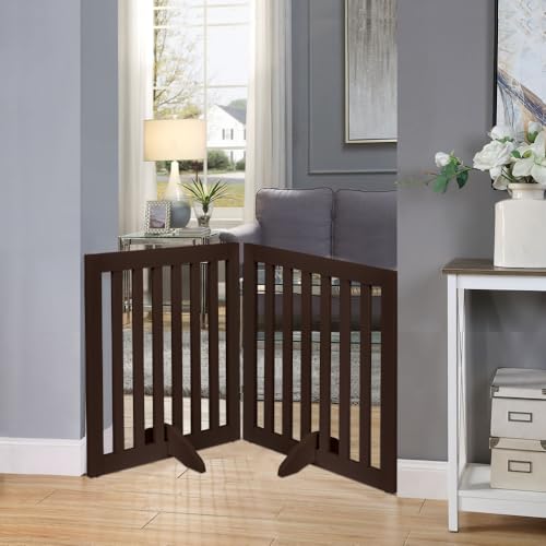 24”H Free Standing Pet Gate for Dog Cat (Espresso / 40"W×24"H)
