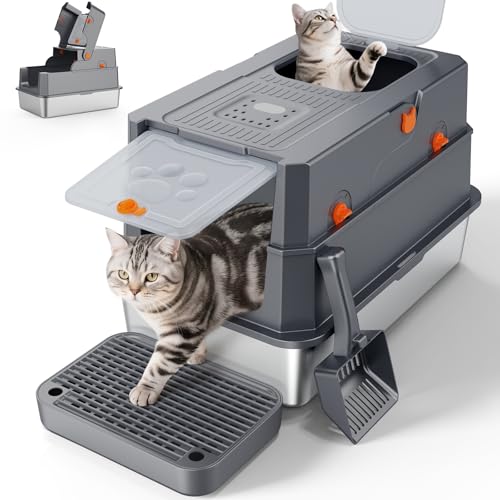 Stainless Steel Litter Box with Lid (X-large / Grey)