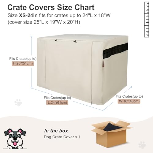 24 Inch Dog Crate Cover with Mesh (24.0"L x 18.0"W x 20.0"H / Beige)