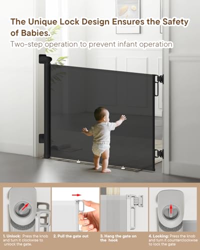 Extra Wide Retractable Baby Gate 71" Wide Fits Large Opening Black (Black / 34" Tall x 71" Wide)
