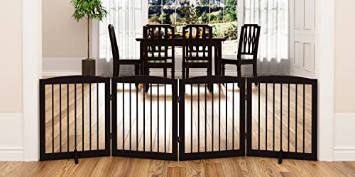 Freestanding Pet Gate for Dogs (24" Height-4 Panel / Dark Brown)
