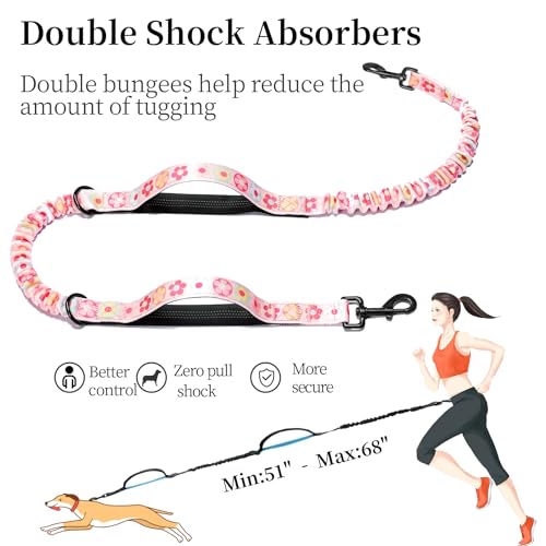 Hands Free Dog Leash with Zipper Pouch (colorful small flower / Large)