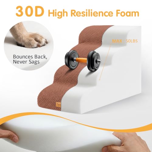 High Density Foam Dog Steps 4 Tiers (Brown / 28.5*15.7*20.5)