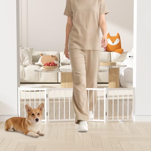 16" Freestanding Short Dog Gate for Small Dogs (White-16"h / Up to 48" W, 4 Panels)