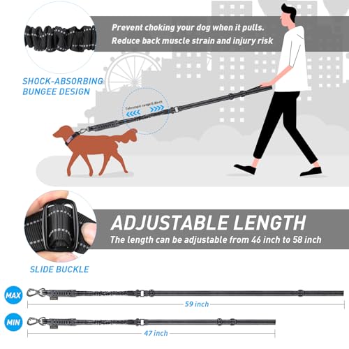 Tactical Bungee No Pull Strong Dog Leash (Rflective Black)
