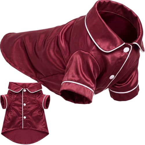 Dog Silk Pajamas Shirt Puppy Satin Pjs for Small Dog (M / Burgundy)