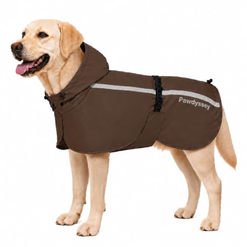 Stretch Fabric Dog Raincoat with Hood (Brown / X-Large)