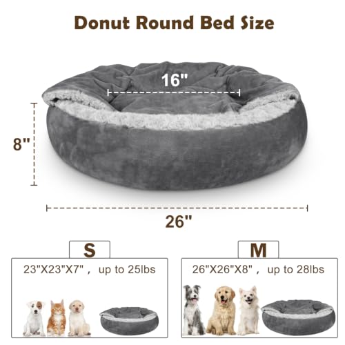 Small Dog Bed Cat Bed with Hooded Blanket (M(26" x 26" x 8") / Dark Grey)