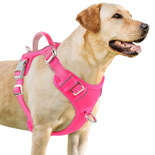Dog Harness for Large Dogs No Pull Dog Vest ID Tag Pocket (New Pink / X-Large)