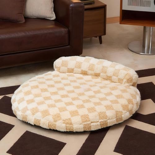 Orthopedic Dog Bed for Small Dogs and Cats Beige Oval 30x25x7 (Beige / 30"L x 25"W x 7"H)