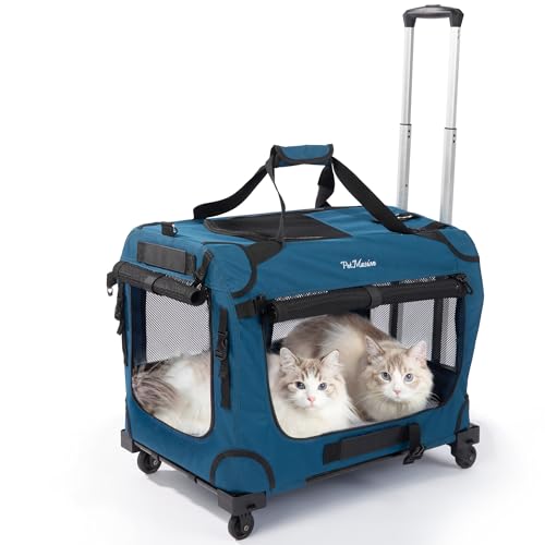 Extra Large Rolling Cat Carrier with Wheels (Prussian Blue)