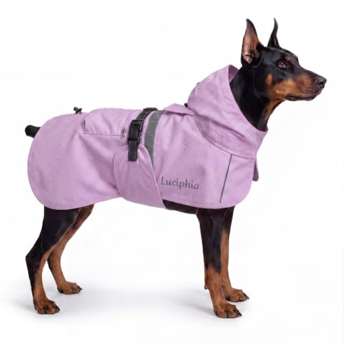 Dog Raincoat Adjustable Hooded Reflective Jacket with Pocket (Purple / XXX-Large)