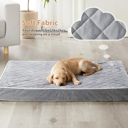 Orthopedic Waterproof Large Dog Bed for Crate Cozy Sleep (Light Grey / 35"L x 22"W x 3"Th)