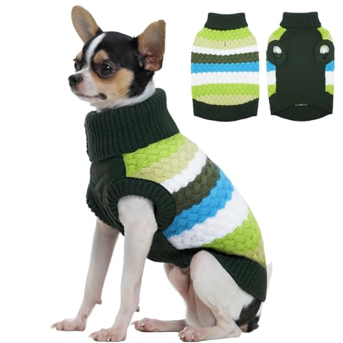 Dog Sweater Christmas Dog Sweaters for Extra Small Dogs Soft Warm Doggie Sweater Colorful Cable Knitted Vest (X-Small (Chest: 11.8''; Weight: 2 - 5LB) / Green)