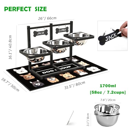 Elevated Dog Bowls for Medium (Three 58oz Dog Bowl & Mat)