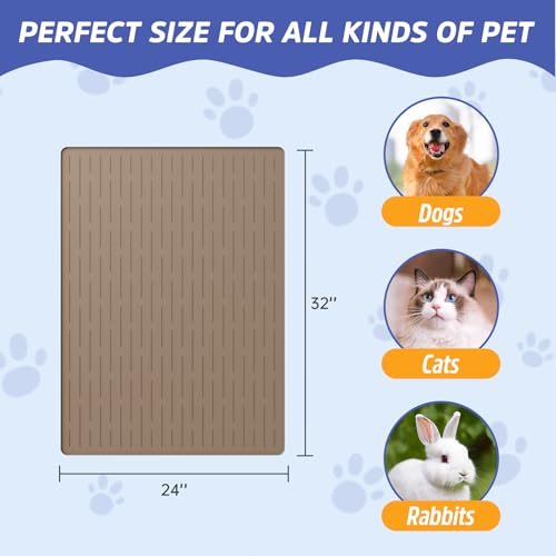 Large Dog Mats for Food and Water (Light Brown / 32"L x 24"W)