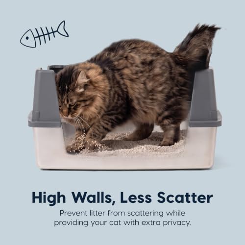 Stainless Steel Litter Box Enclosed High Sided for Cats (Large / Stainless Steel)