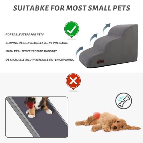 Dog Stairs for Small Dogs and Cats (Grey / Standard 3-Step 15.7"H)