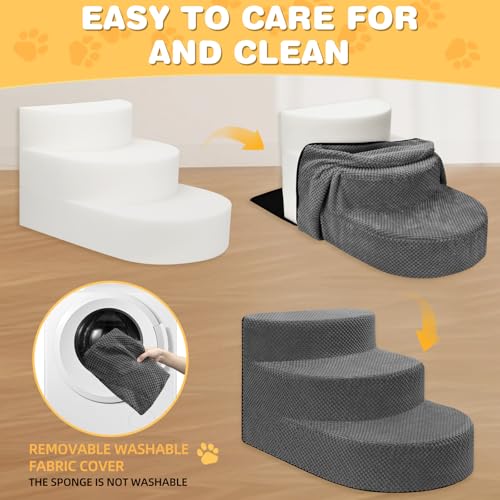 Dog Stairs 3 Steps Foam Pet Ramp for Small Dogs Cats (Gray-3-Step)