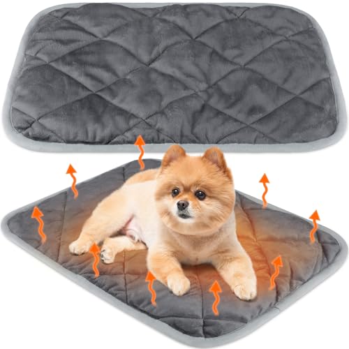 2 Pack Self Heating Cat Mat Self Warming Pet Pads Washable Kennel Mat Dog Crate Pad Reflects Body Heat Non Skid Cat Thermal Pads for Puppy Indoor Outdoor (19 x 28 inches / Gray)