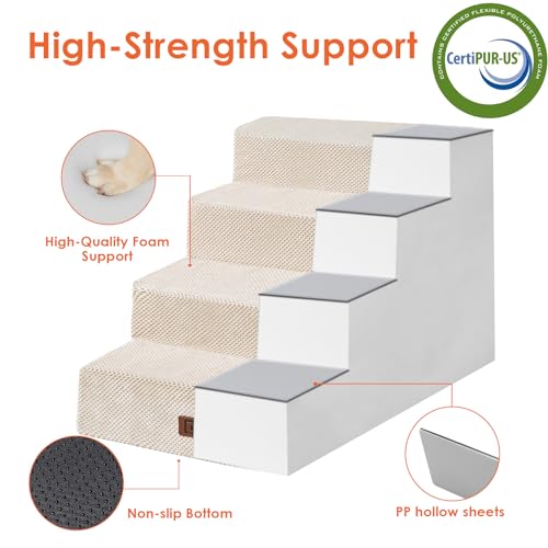 Dog Stairs for Bed 20" H (Beige / Extra Wide 16.5" x 28" x 20")
