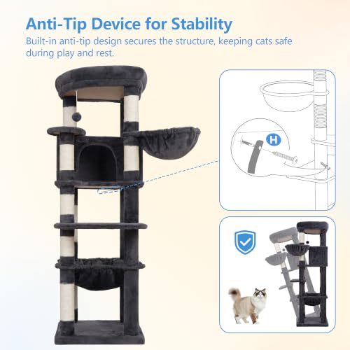 53.1" Corner Cat Tree for Large Cats (53 inch / Smoky Gray)
