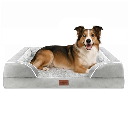 Waterproof Orthopedic Dog Beds for Large Sized Dog (38.0"L x 25.0"W x 7.0"Th / Grey White)