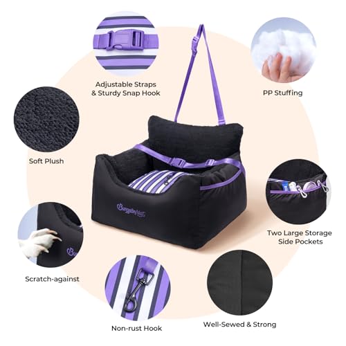 Dog Car Seat for Small Dogs & Cats Under 25 lbs (Black Purple / Small)