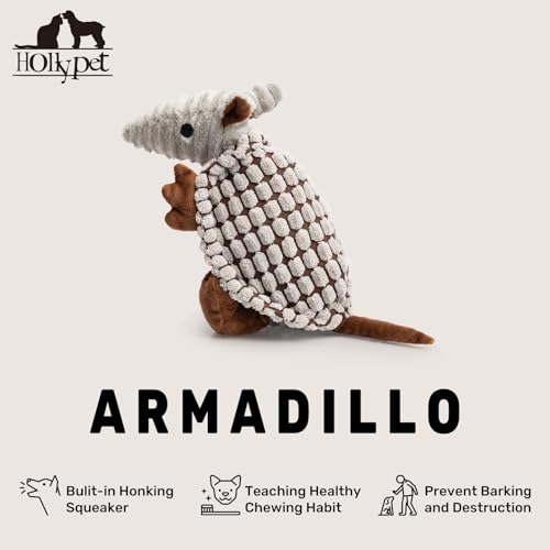 Armadillo Squeaky Puppy Dog Toys for Small Medium Dogs (8 IN / Gray)