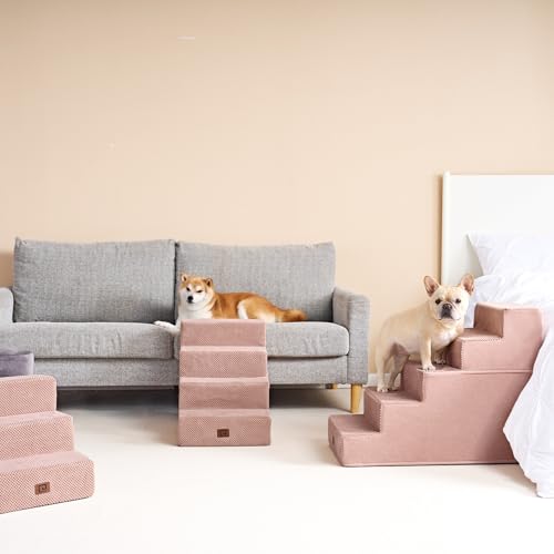 Dog Stairs for Bed 18" H (Pink / Standard 15" x 24" x 18")