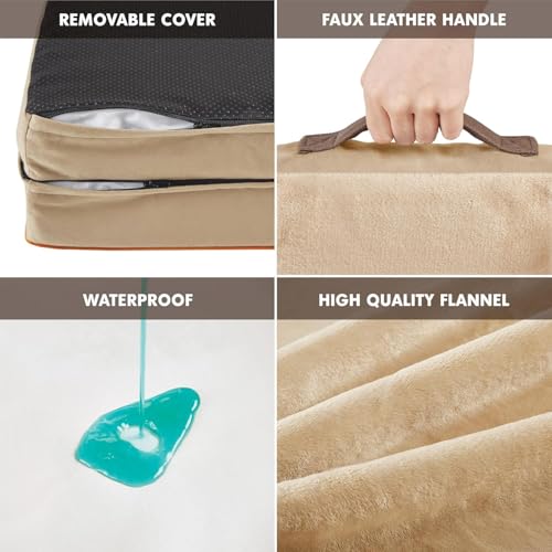 Orthopedic Dog Bed for Large Dogs (All-Foam Bolster Bed / Ally Khaki / Large (35" x 25" x 6.5"))