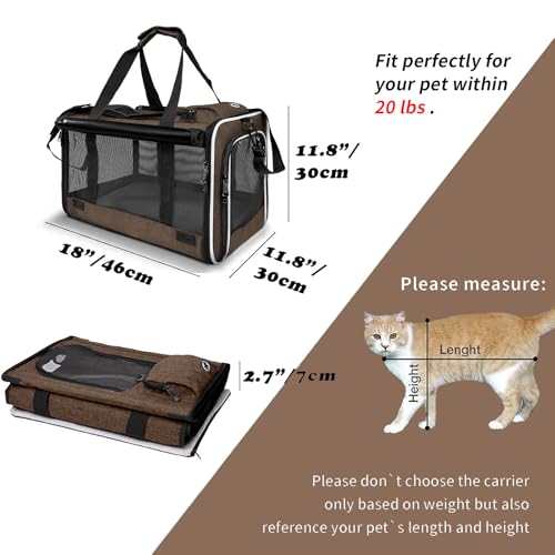 Pet Carrier for Large Cat Soft (Mocha Brown / 18.1"L x 11.8"W x 11.8"H)