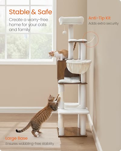 Cat Tree, 65-Inch Tall Cat Tower, Multi-Level Condo with Cave (Honey Brown)