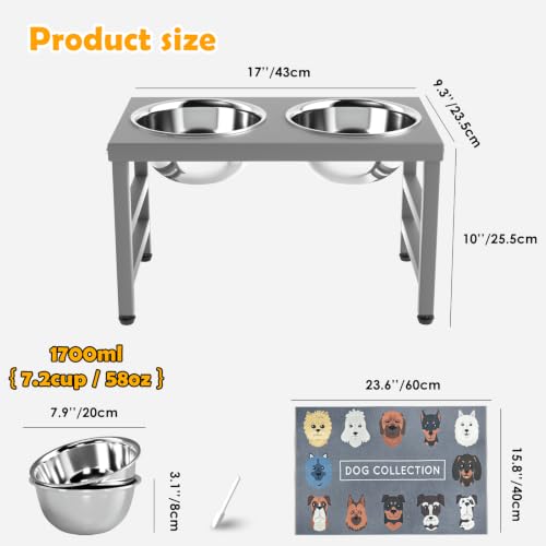 10'' Metal Raised Dog Bowl Stand (Grey-L, Dog Mat / Height:10inch)