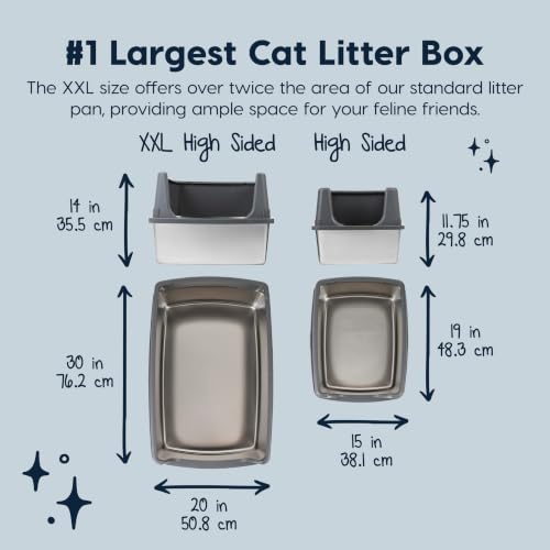 XXL Stainless Steel Litter Box Enclosed High Sided for Cats (XXL / Stainless Steel)