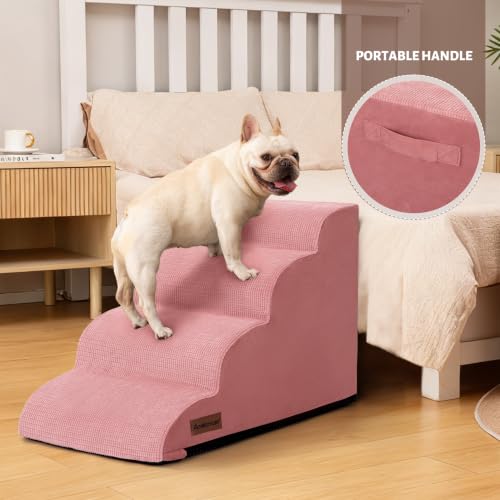 4 Step Dog Stairs for Bed or Couch (Pink / Standard 4-Step 17.4"H)