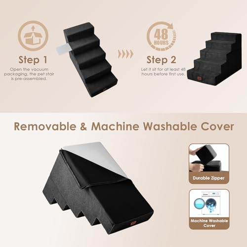 Dog Stairs for High Bed 25" H (Black / Extra Wide 17.7" x 35" x 25")
