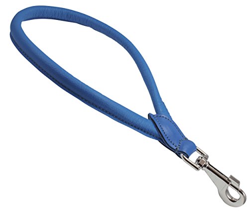 Round Genuine Rolled Leather Dog Short Traffic Leash 13" Long 1 (Blue)