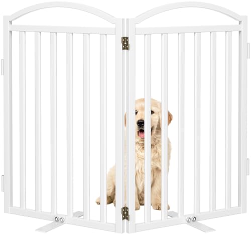 Metal Freestanding Dog Gates (Whtie / 40''W × 32''H)