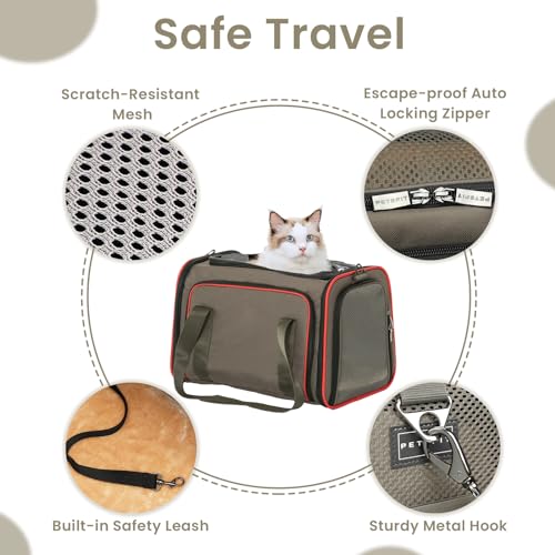 2 Side Expandable Pet Carrier Dog Carrier Cat Carrier for 2 Cats (18.9"L x 12.2"W x 12.2"H / Gray Brown)