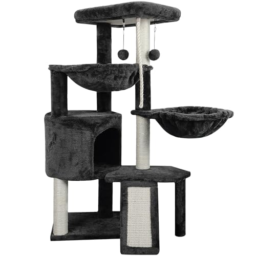 Xin Three Layer Cat Tree with Cat Condo and Two Hammocks (Small / Darkgray)