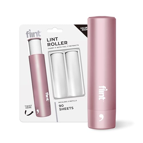 Rose Gold Retractable Mini Lint Roller with 90 Extra Sticky Sheets (Rose)