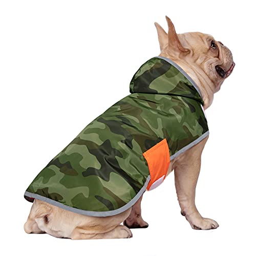 2-in-1 Reversible Dog Raincoat Hooded Poncho Rain Jacket Org Camo M (Medium / Camo / Orange)