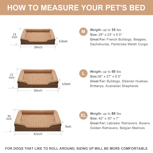 Orthopedic Washable Dog Bed Large for Senior Dog Cozy Sleep (36.0"l X 27.0"w X 6.5"th / Light Brown)