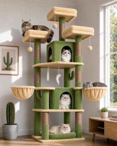 Big XL Cactus Cat Tower for Indoor Multiple Cats (Cactus / 68 inch)