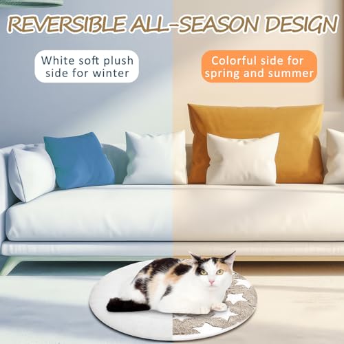 2 Pack Self Heating Cat Pad Self Heating Cat Bed Machine Washable Heat Pet Mat Reversible Body Thermal Warm Round Dog Bed Crate Blanket for Feral and Indoor Cats (16'' / Apricot Large Star)