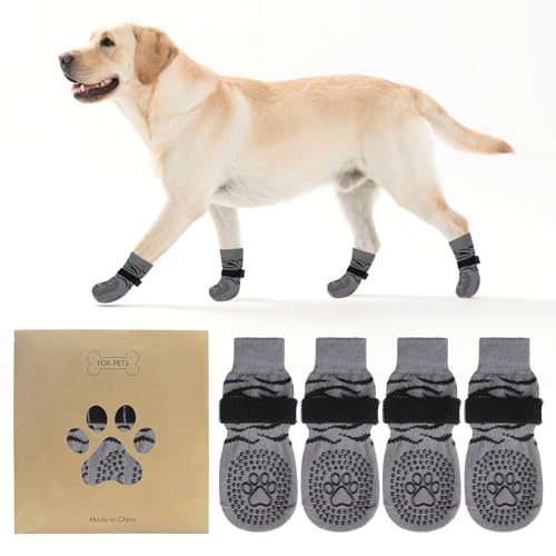 Dog Socks to Prevent Licking Paws for Hot (Tiger Grey / Medium (4 Pack))