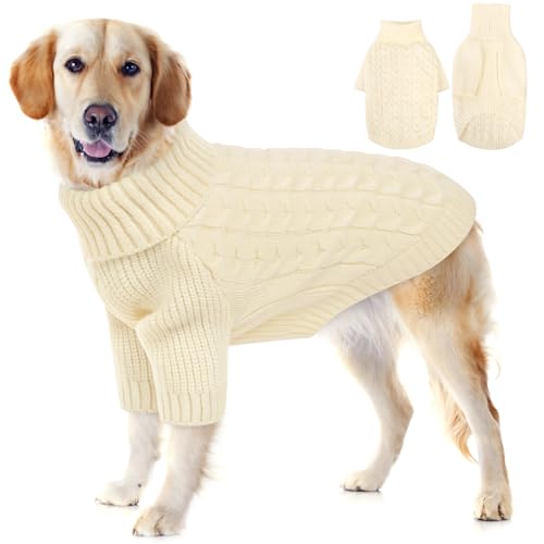 White Dog Christmas Sweater Warm Soft Cable Knit Dog Sweater (XX-Large / White)